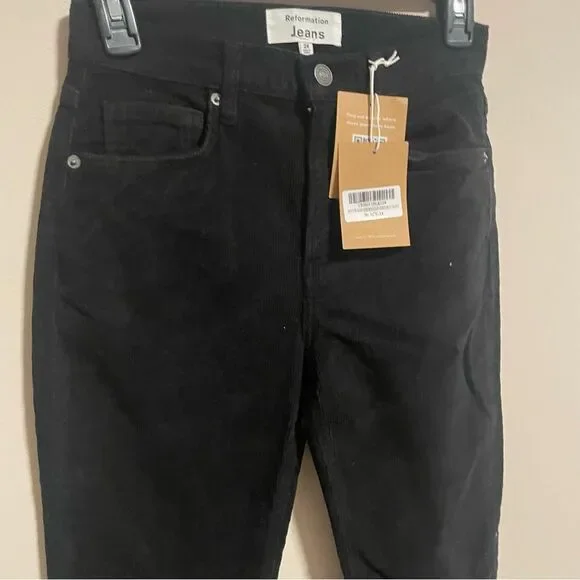 NWT Reformation Peyton High Rise Bootcut Corduroy Pants Black- Size 24 - Picture 3 of 8